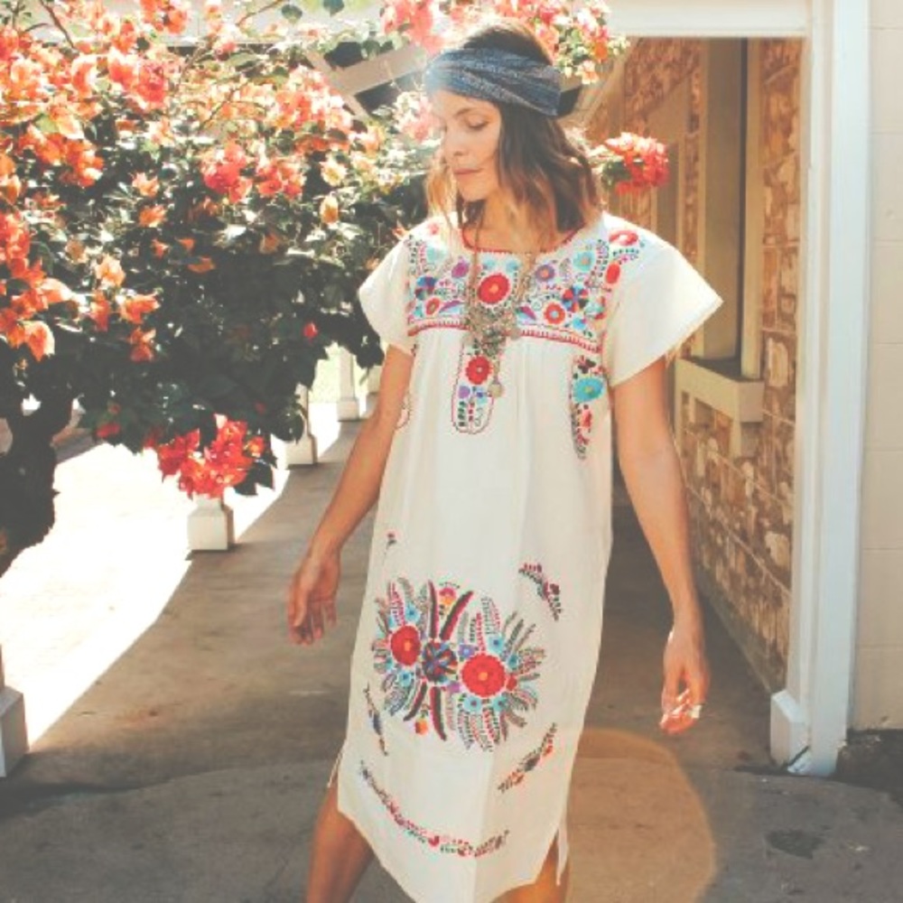 💖Mexican embroidered 100% organic cotton Dress